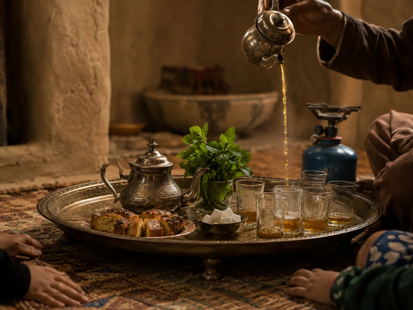 A traditional tea tray prepared before guests arrive in the Grand Salon