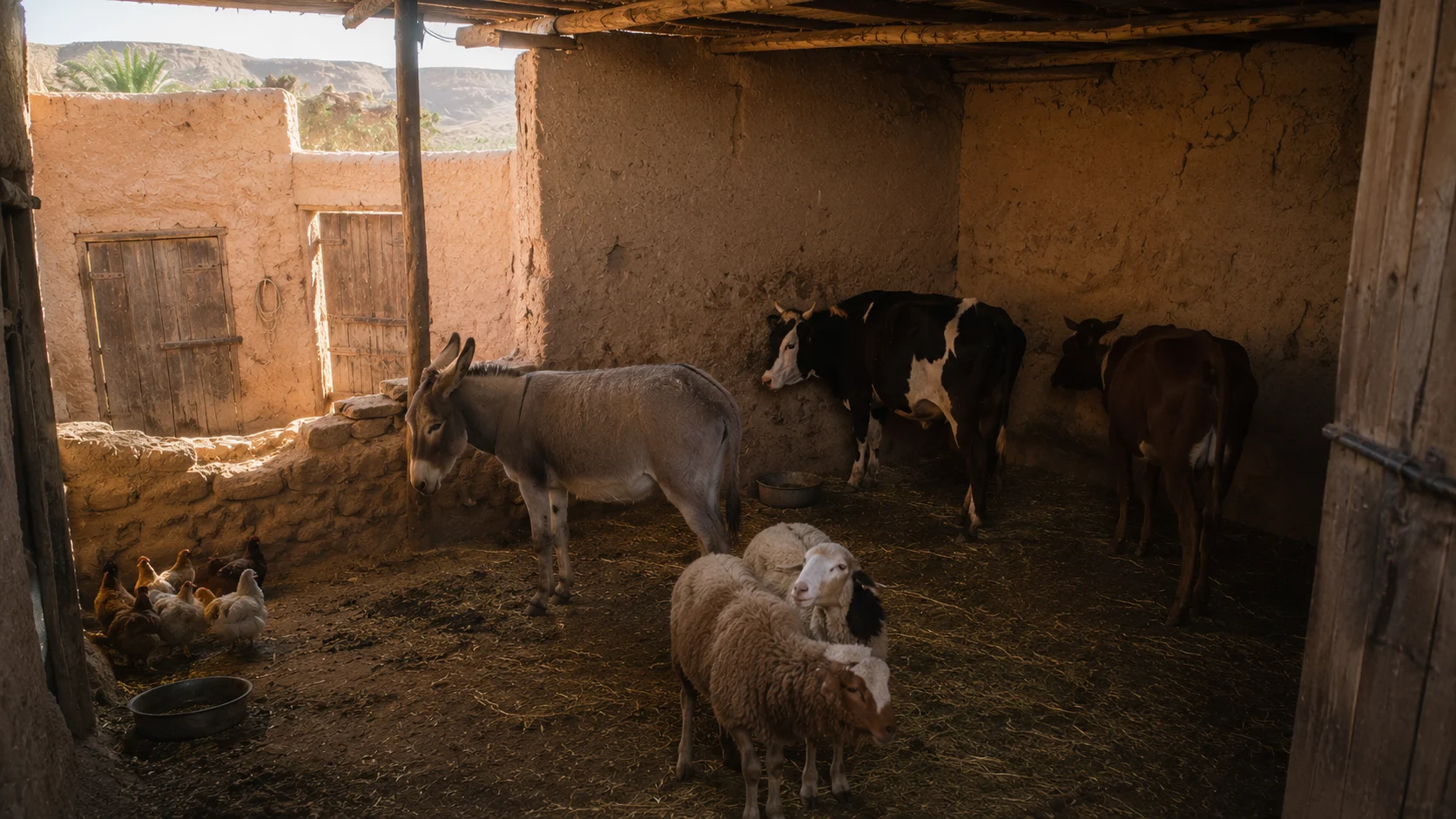 The animal area at the far end of a traditional family house