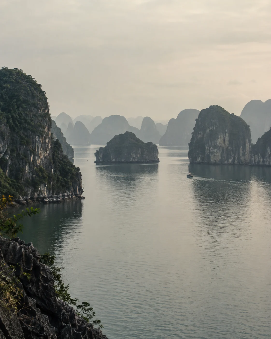 Quiet morning over the limestone islands of Ha Long Bay