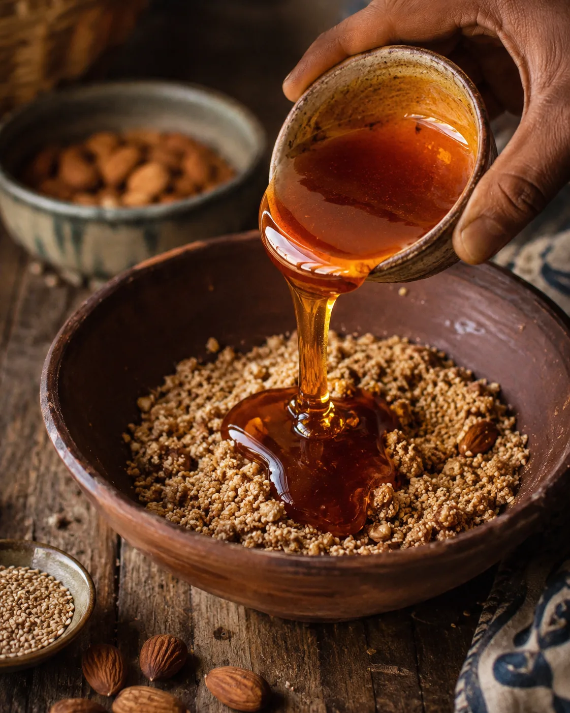 Jujube honey being added to a homemade zamita mixture