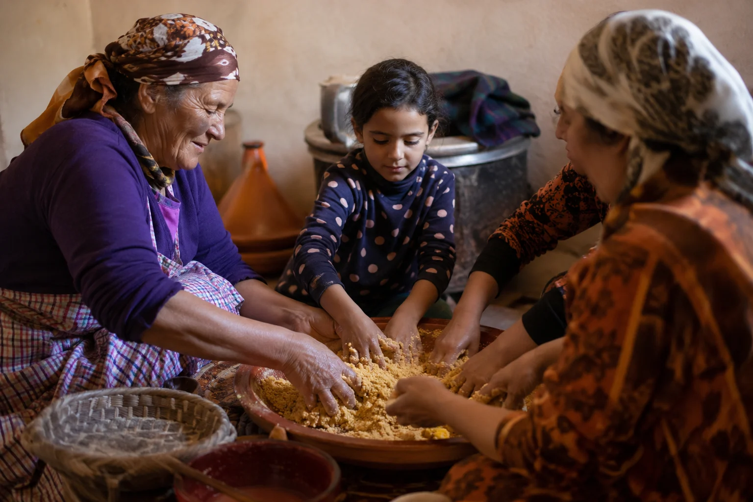 Hands preparing homemade zamita together with simple ingredients