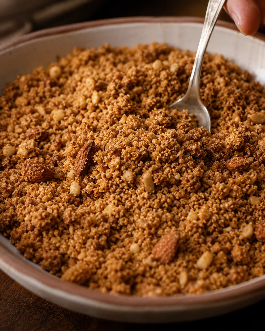 Close view of dry crumbly granular zamita texture