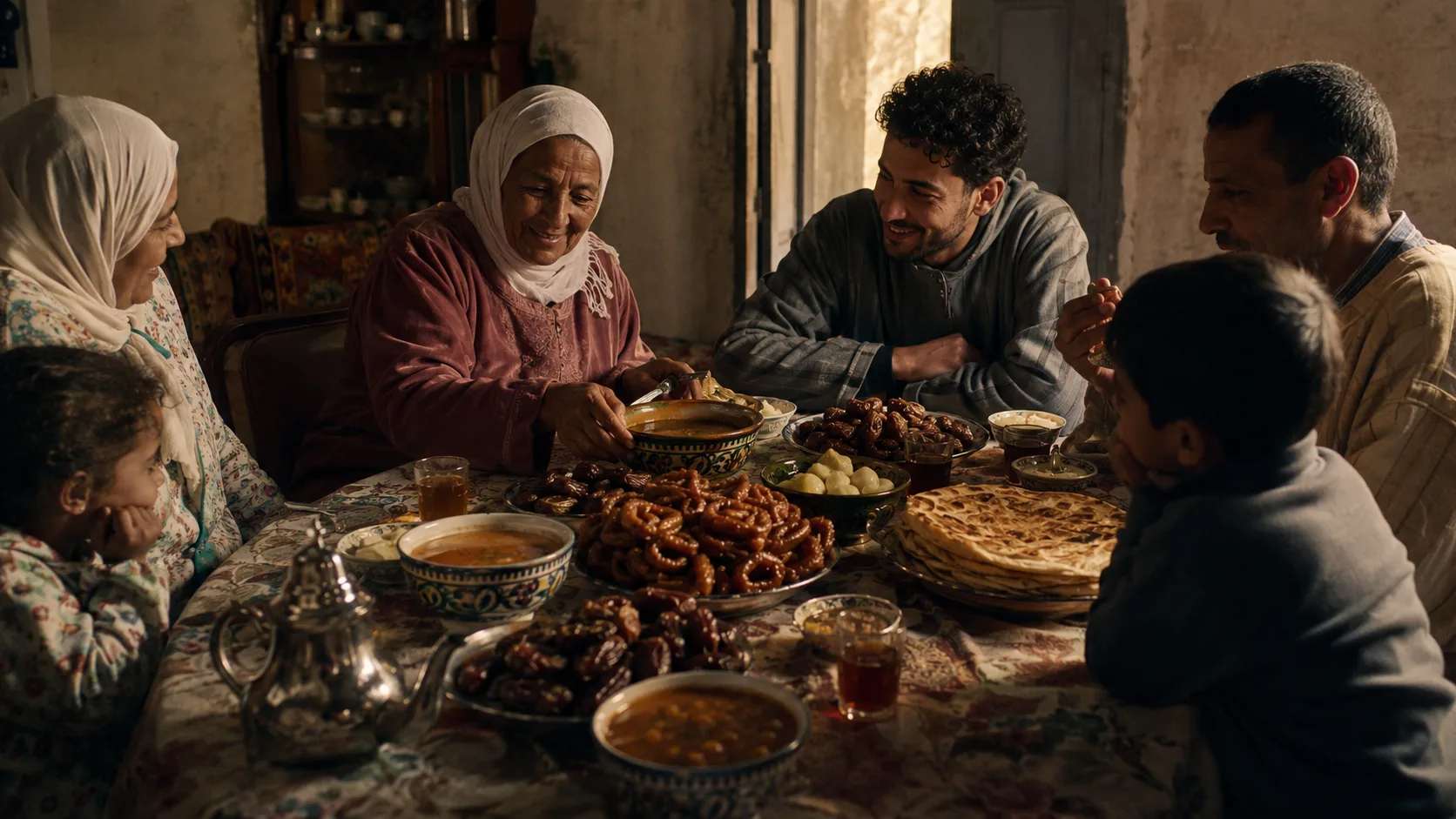 A generous but modest Ramadan table in a family home