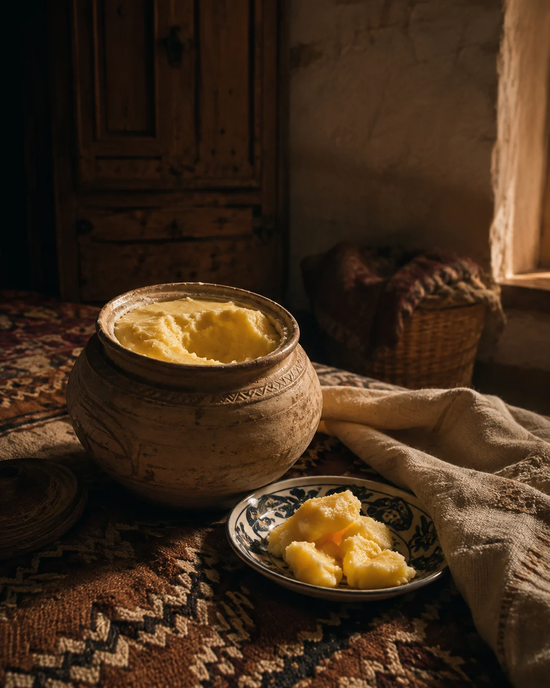 Traditional smen served simply in a family setting