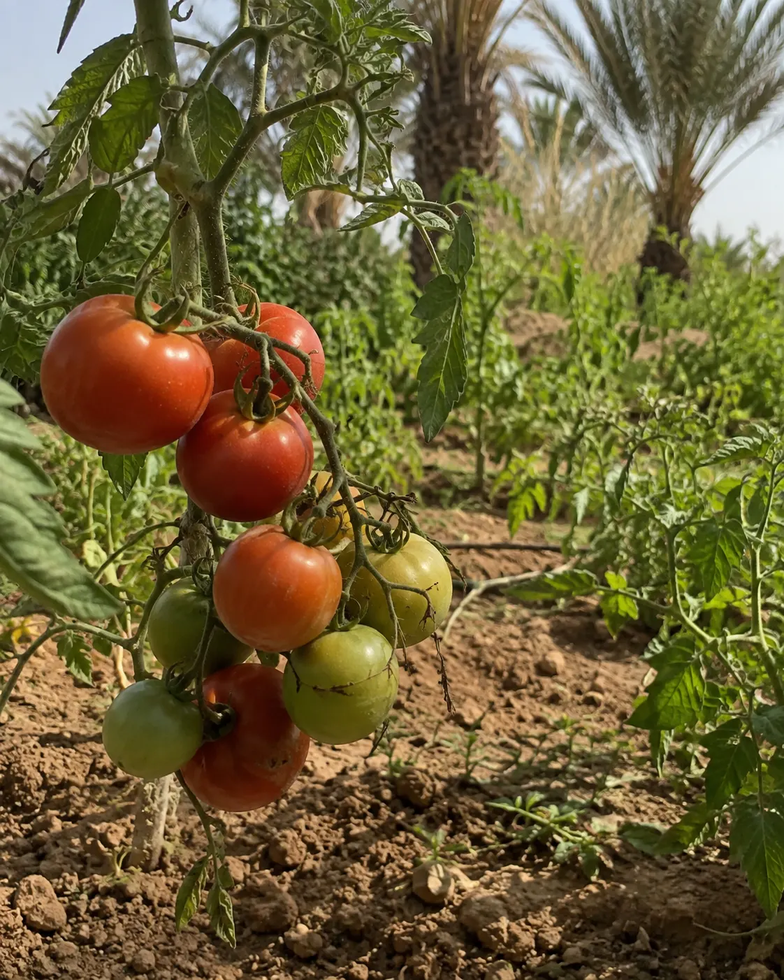 Tomatoes growing naturally in a family garden