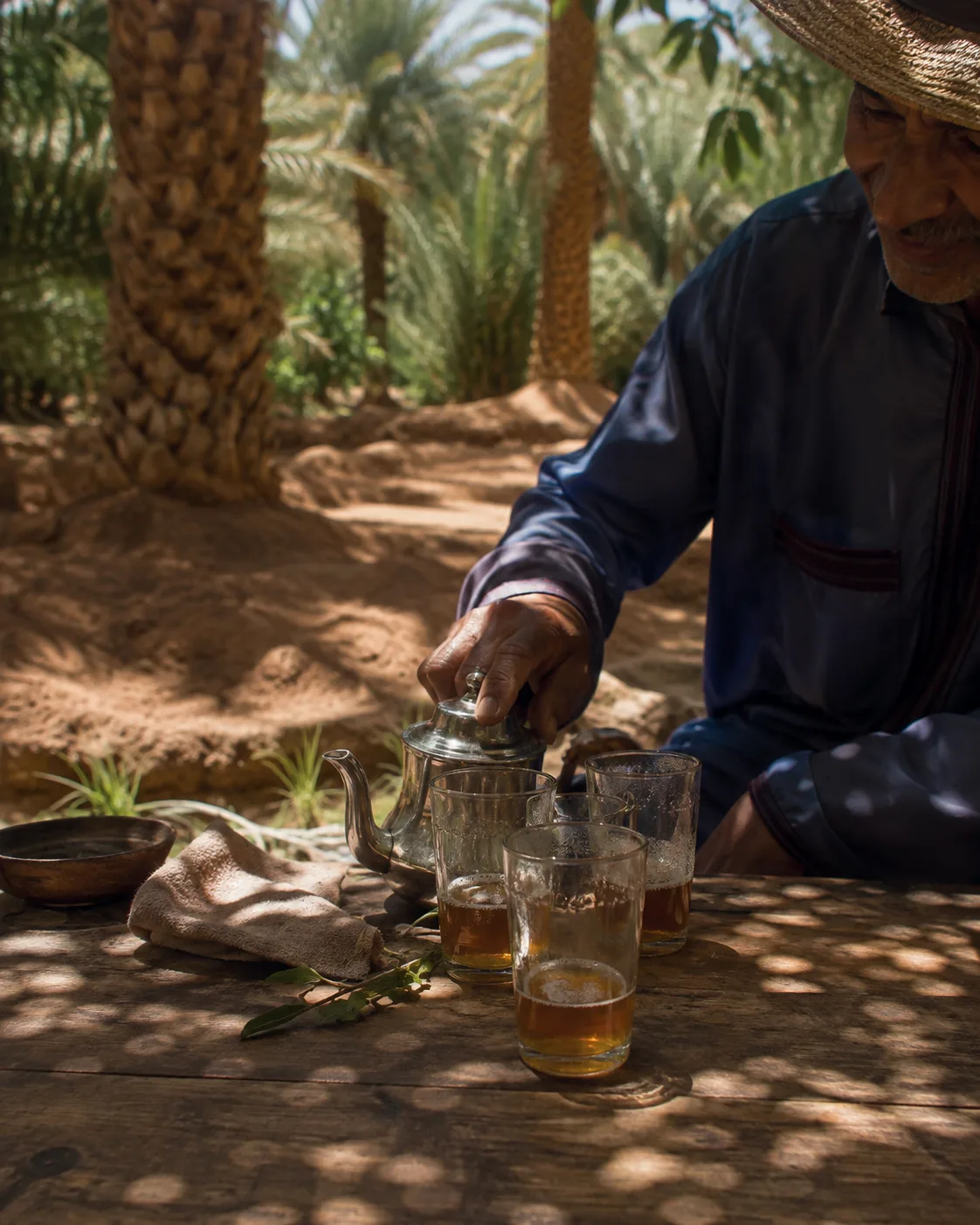 Tea prepared in the shade of the oasis