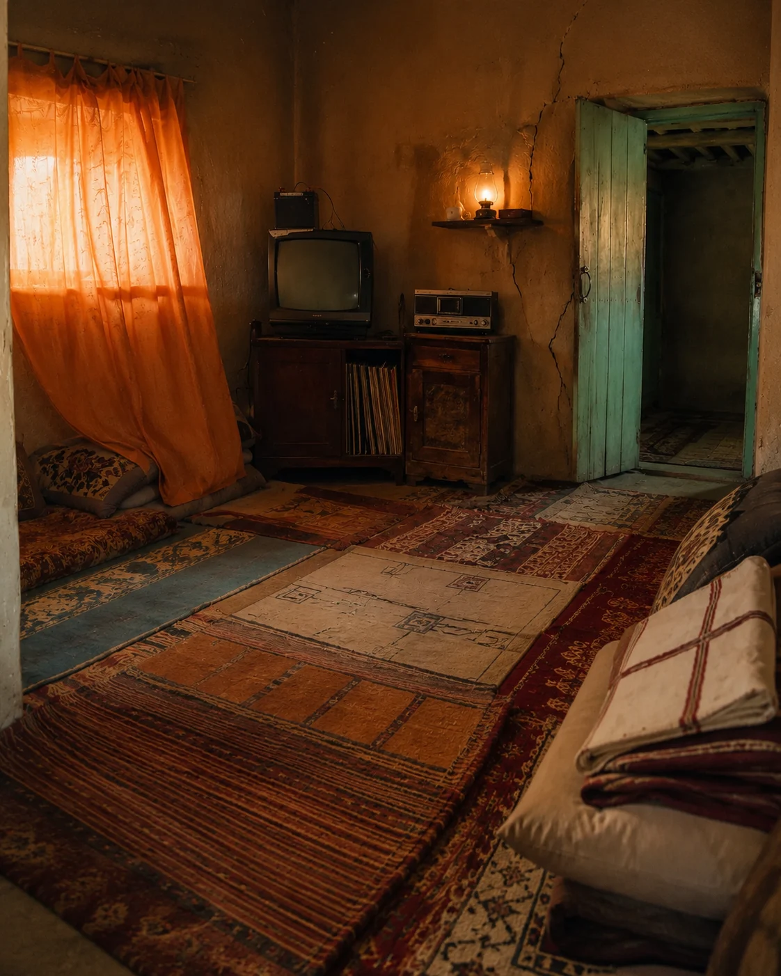 Documentary reconstruction of the small family salon in Ksar Meski before the relatives arrived for the last dinner