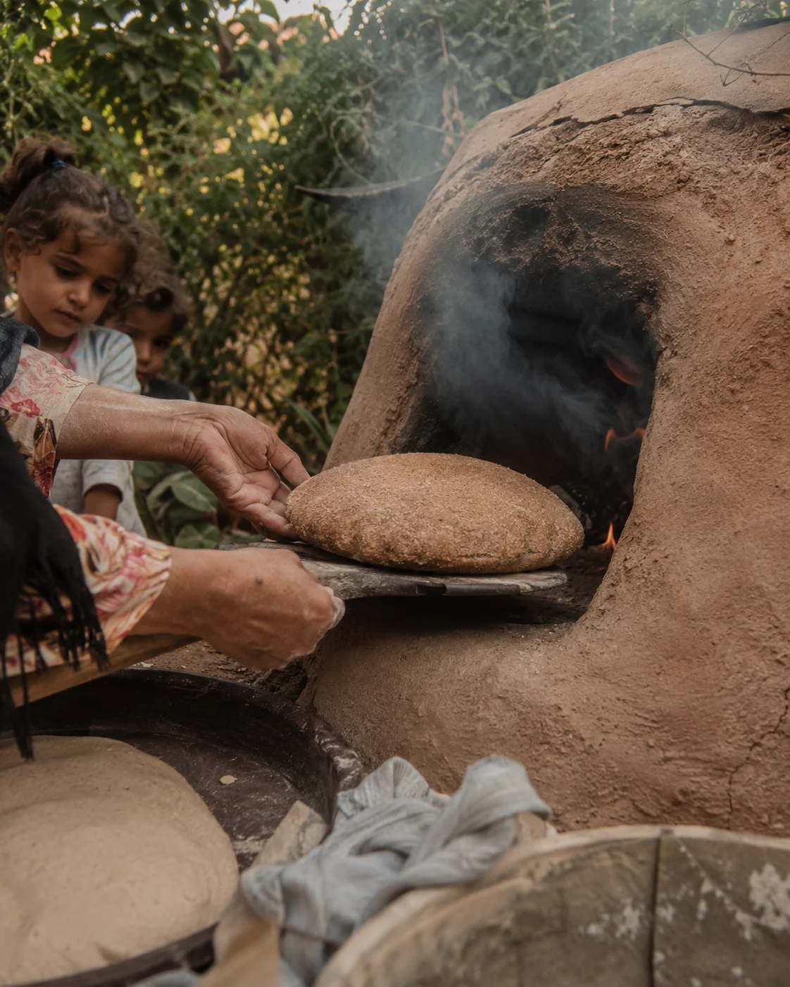 Traditional bread made in an old-style earthen oven
