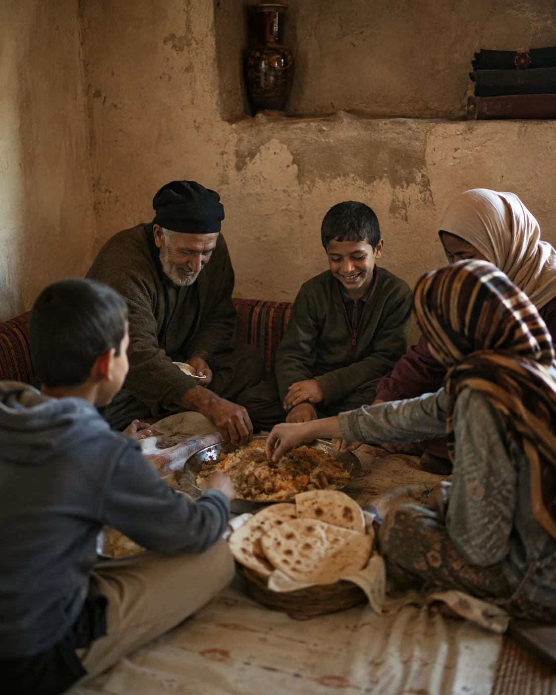 A shared family meal served in the traditional way