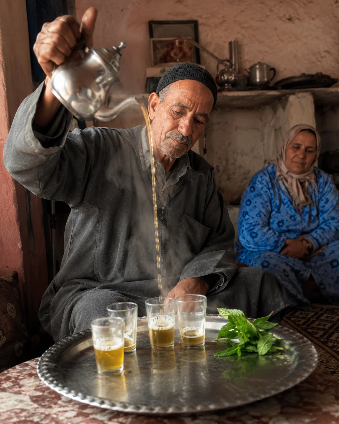 Traditional tea preparation continuing a family gesture