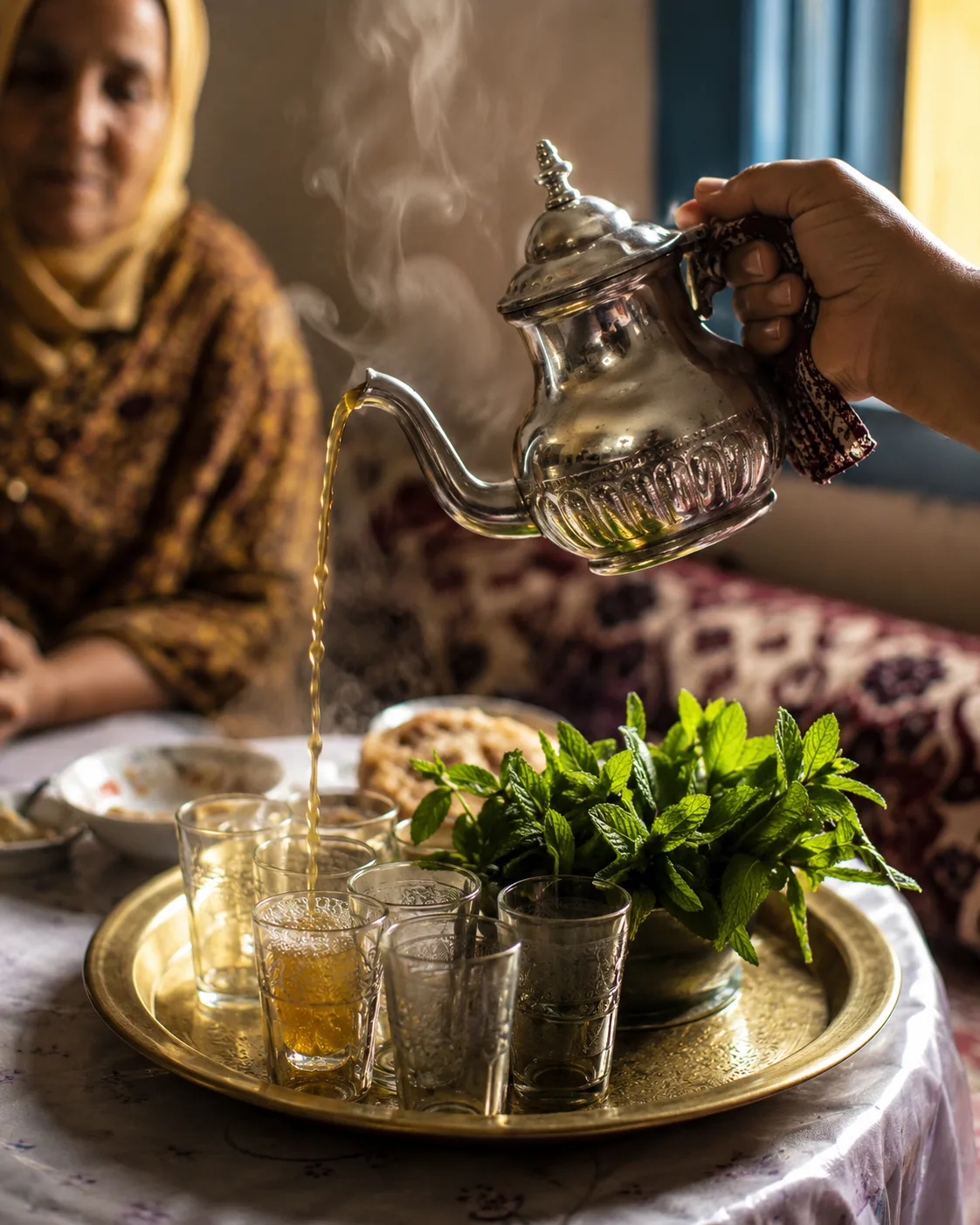 Traditional tea being prepared before a family meal