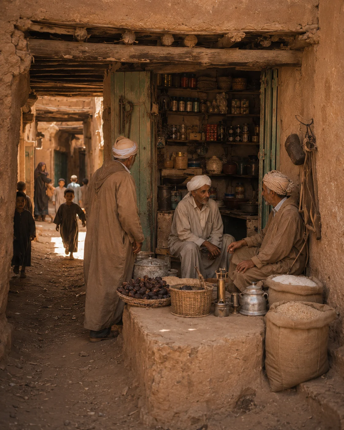 Historical visual reconstruction of a modest family hanout inside the inhabited old Ksar Meski