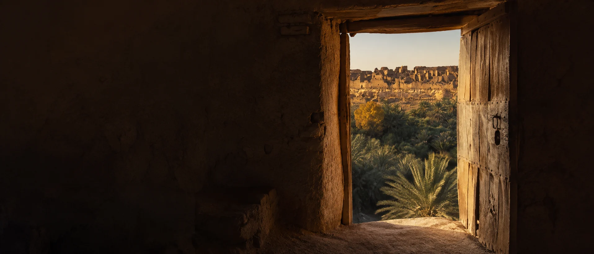 An old doorway opening toward the oasis