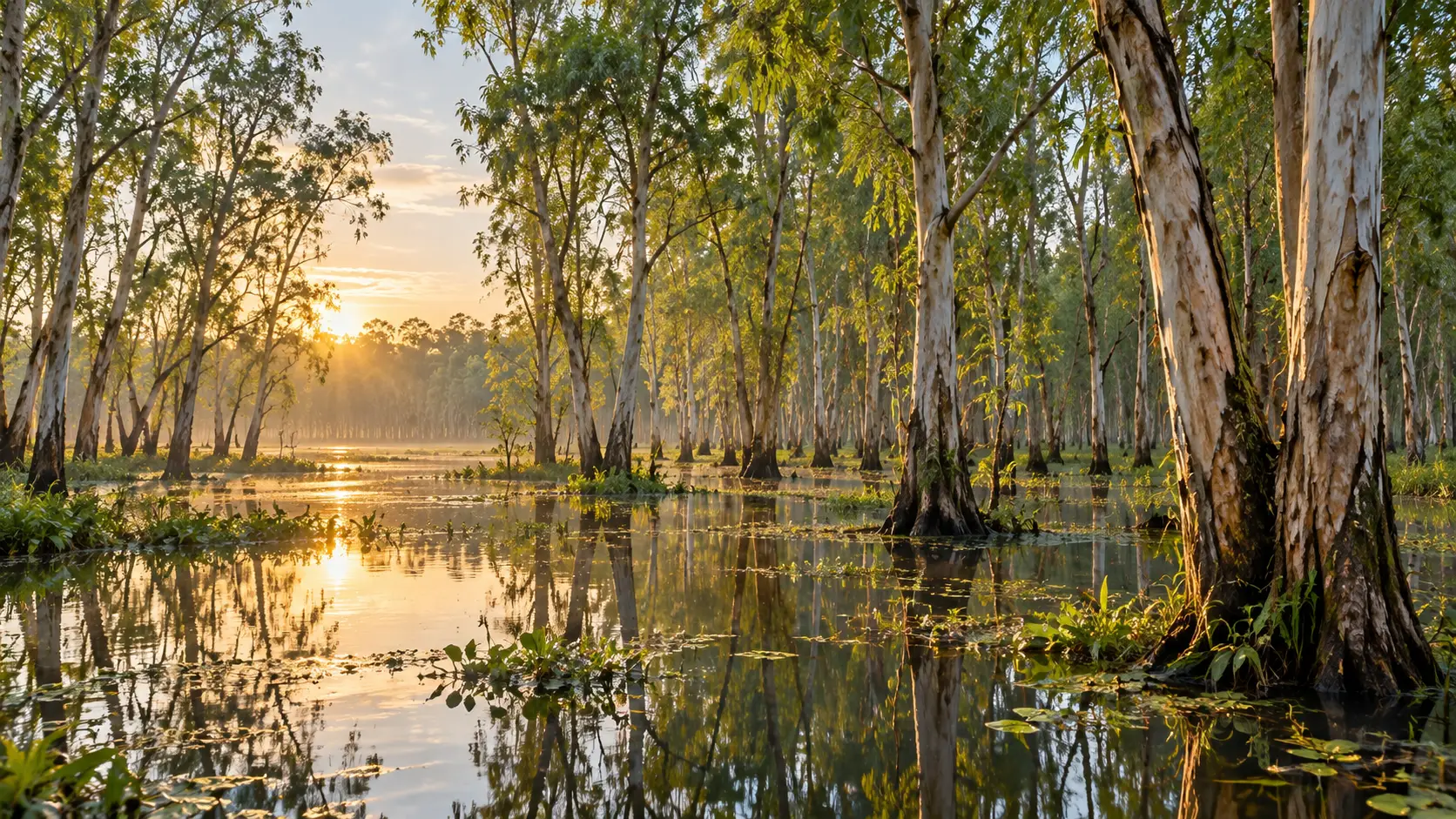 Melaleuca wetland forest in Đồng Tháp Mười, Vietnam