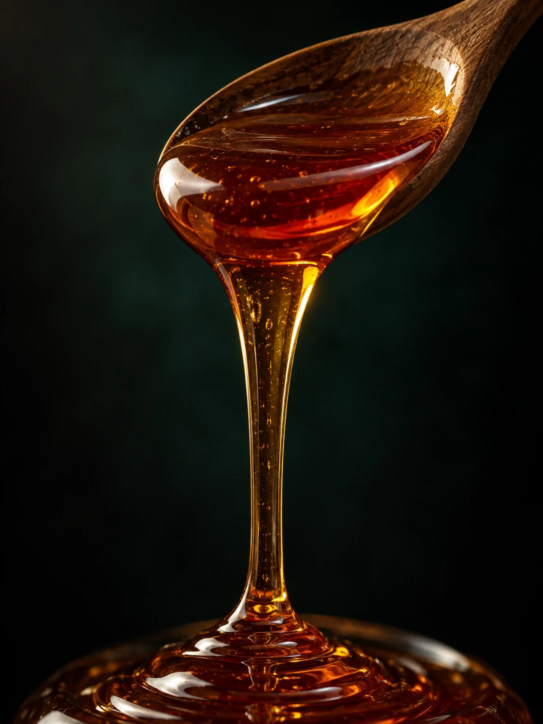 Dark amber to reddish amber Sinai Sidr Honey on a spoon