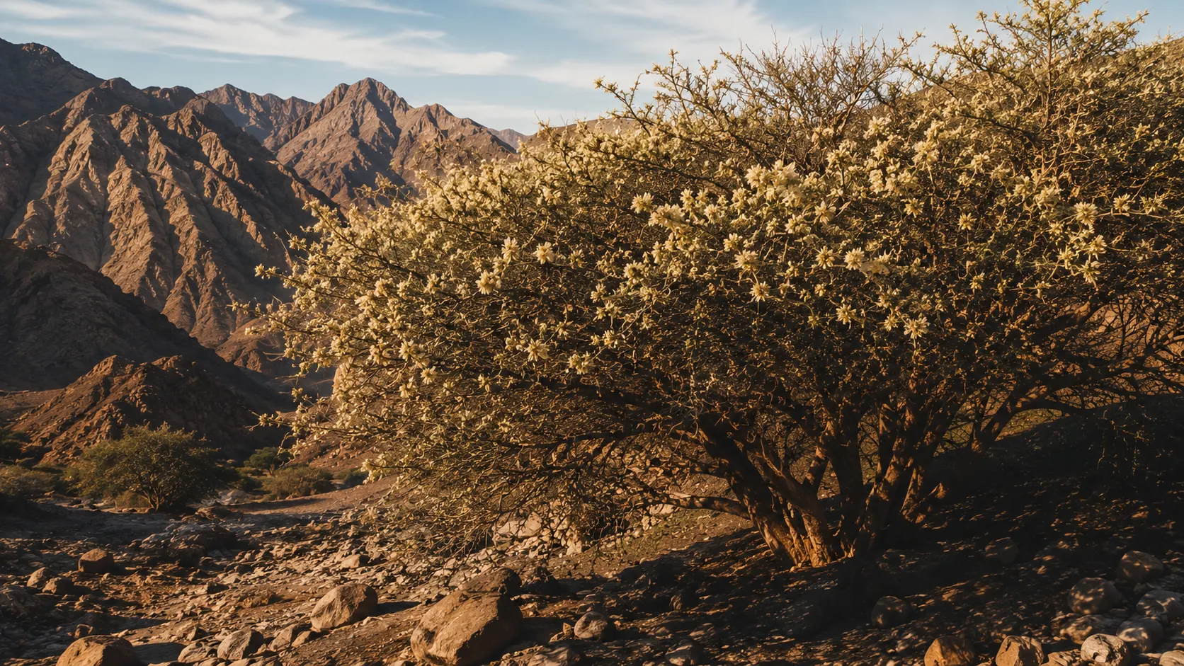 Thorned Samar acacia in bloom, Hajar Mountains, UAE