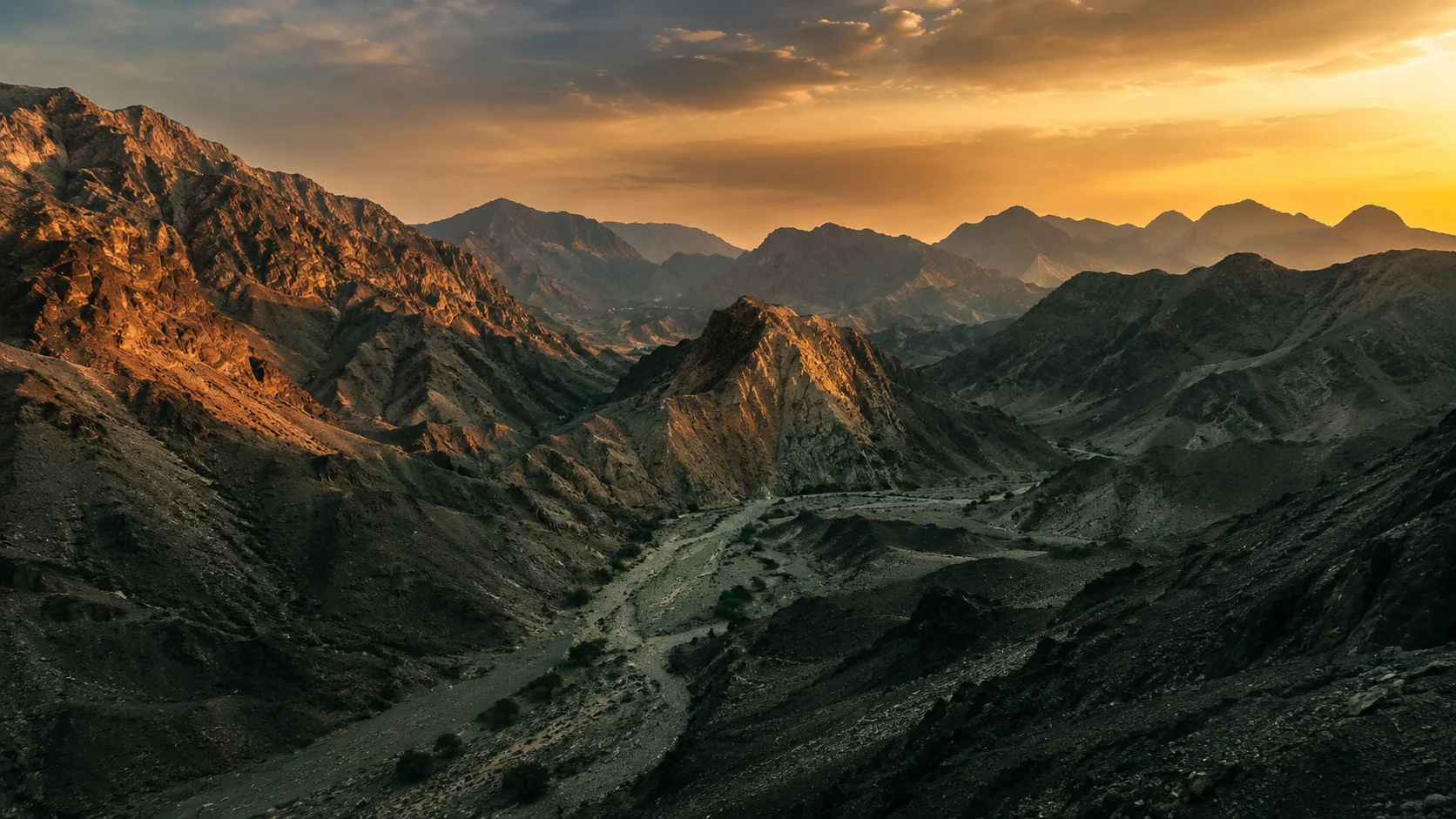 Hajar Mountains above Hatta, UAE, at dusk