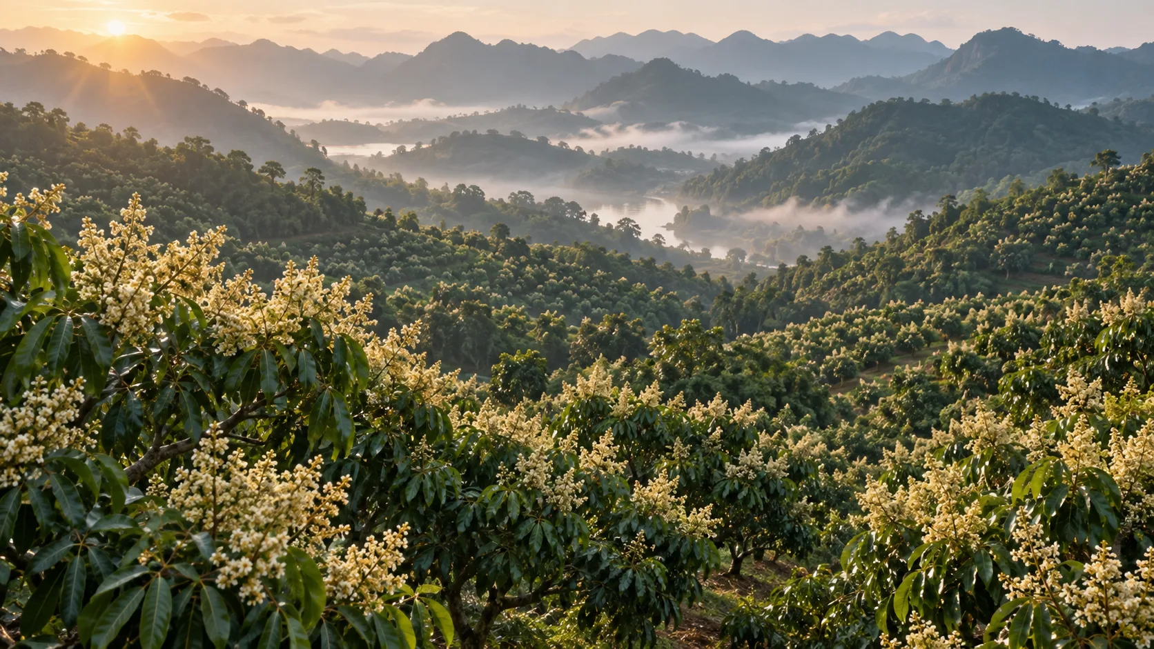Longan orchards in bloom in Hòa Bình, Vietnam