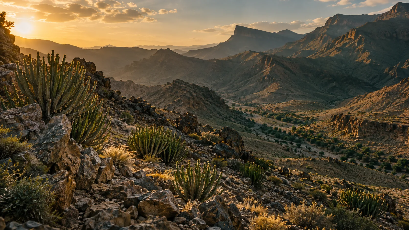Arid euphorbia landscape in southern Morocco