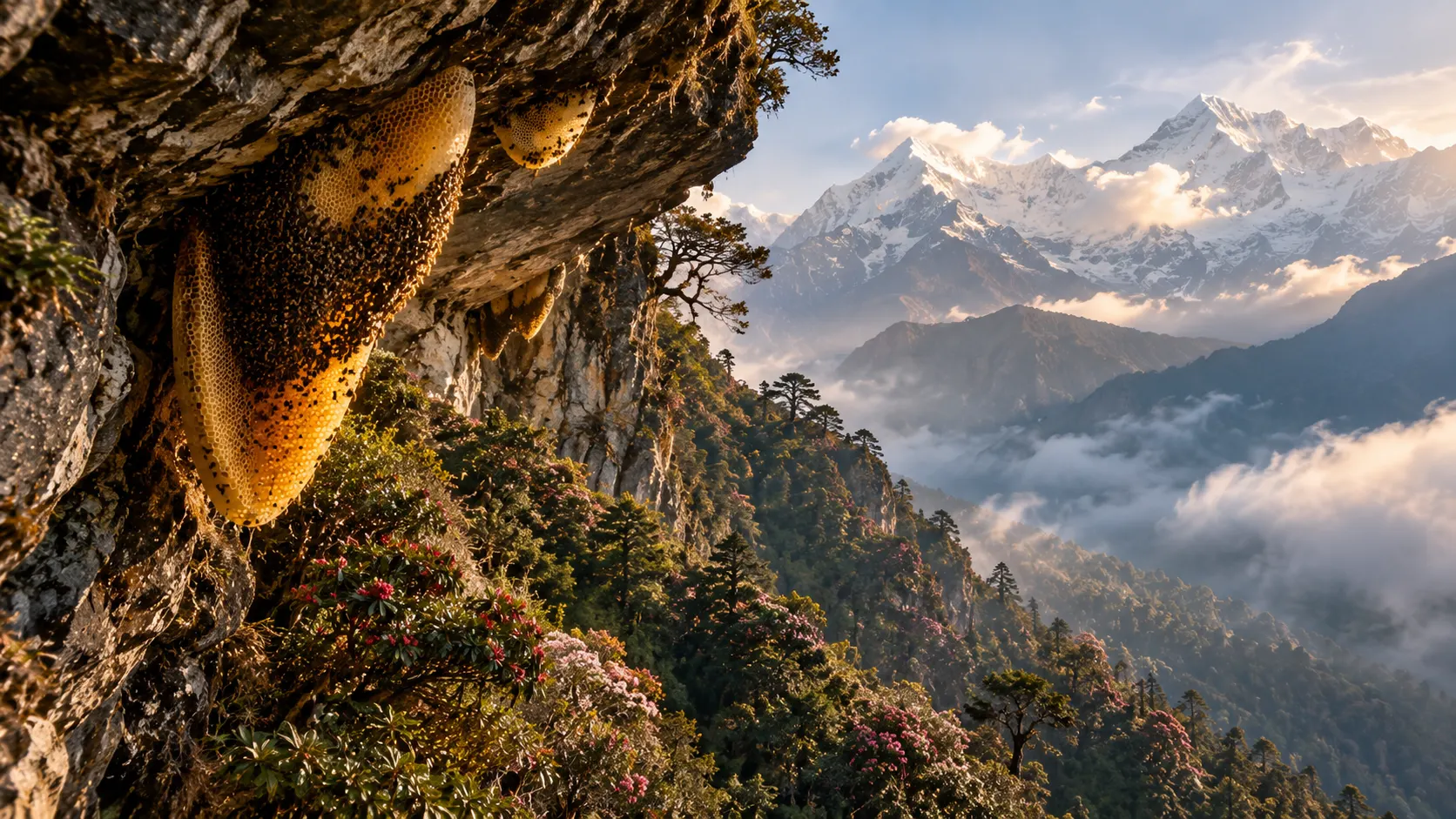 Himalayan cliff habitat of Apis laboriosa in Nepal