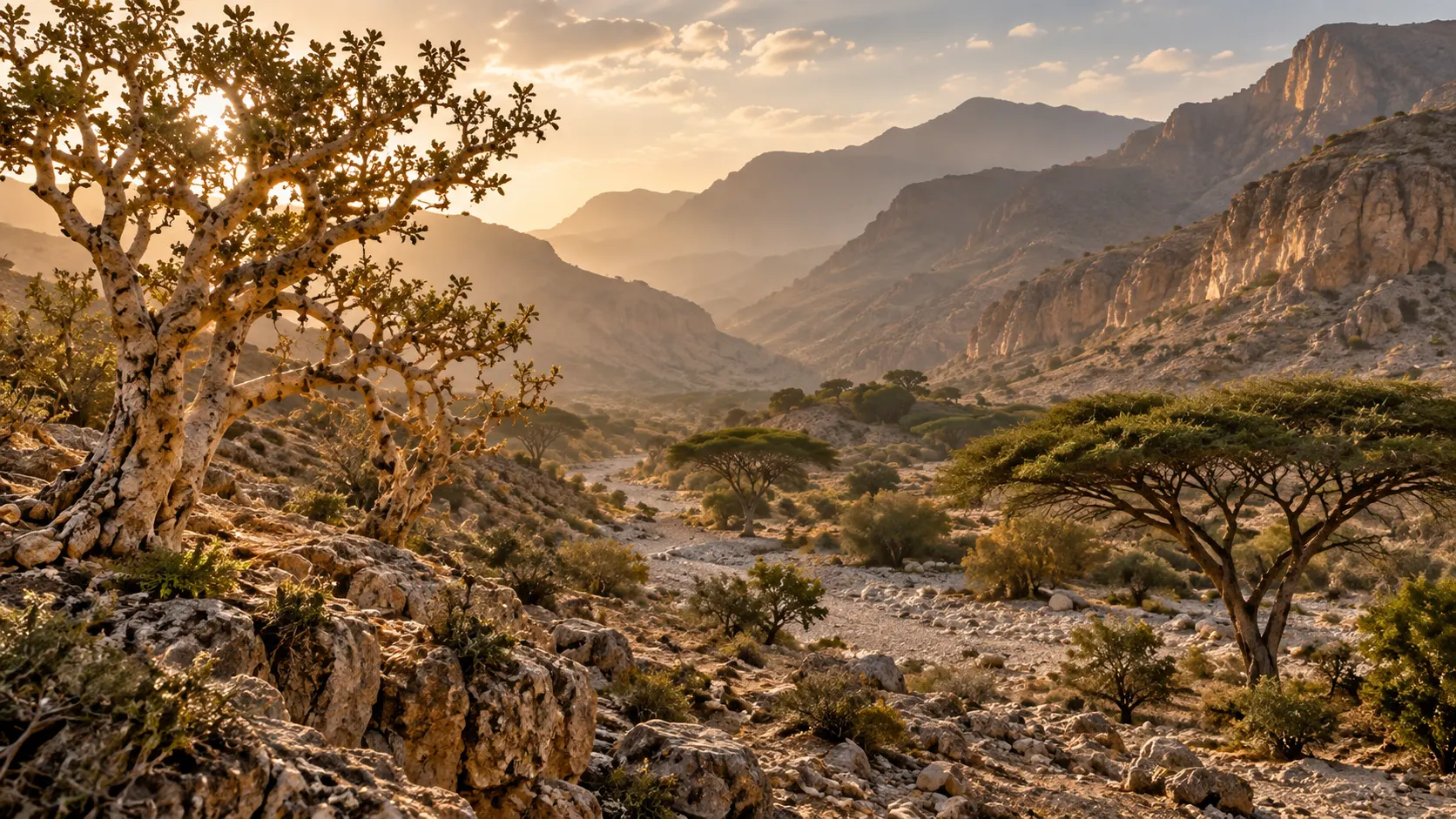 Omani dryland landscape linking frankincense and Samar flowering zones