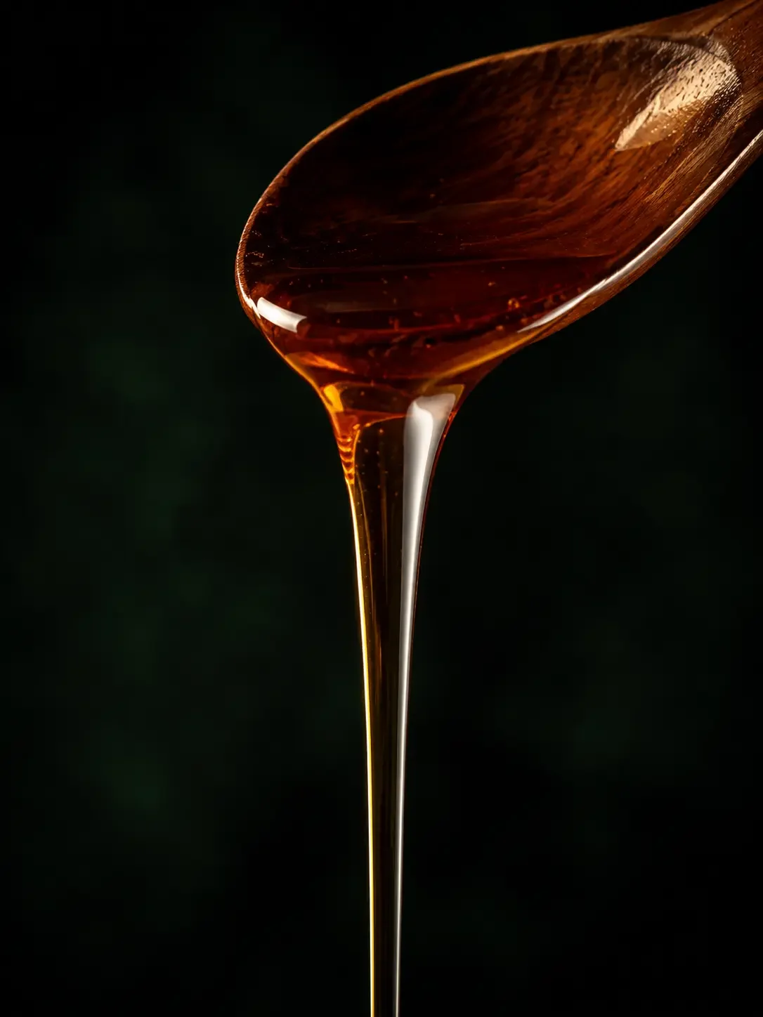Amber Colonsay wildflower honey on a spoon