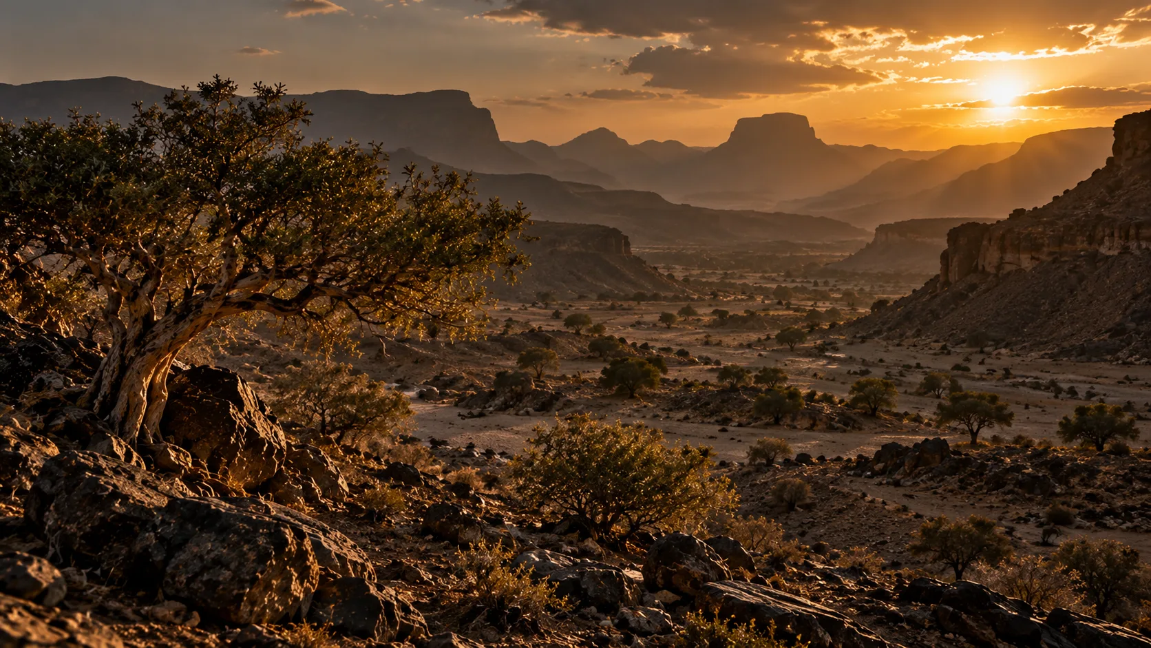 Arid plateau and Sidr trees in Shabwah, Yemen