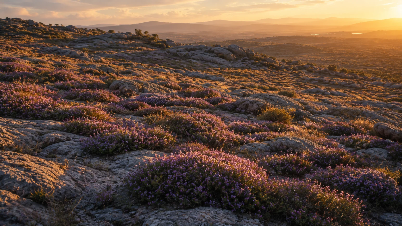 Wild thyme scrubland in Castilla-La Mancha, Spain