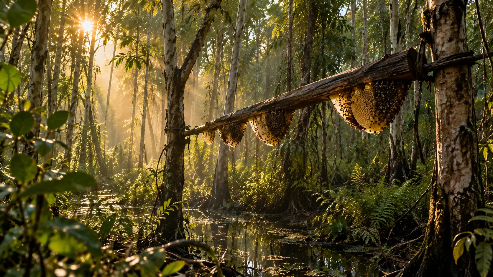 U Minh Hạ cajeput forest and rafter beekeeping landscape in Cà Mau, Vietnam