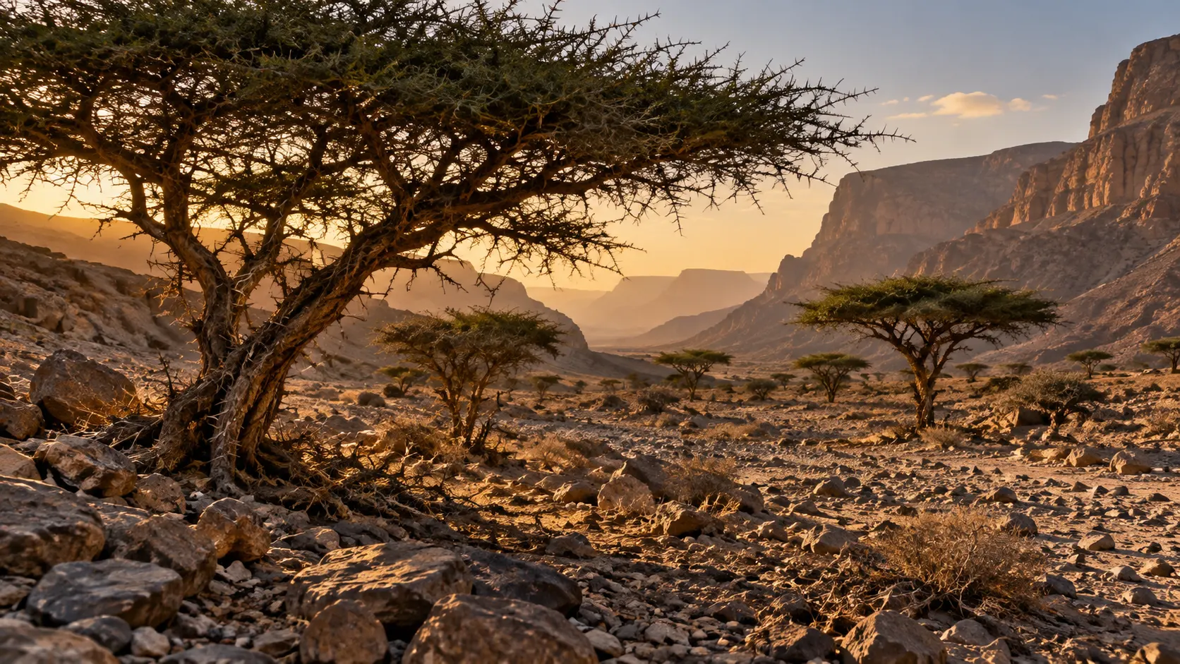 Desert acacia landscape in Yemen