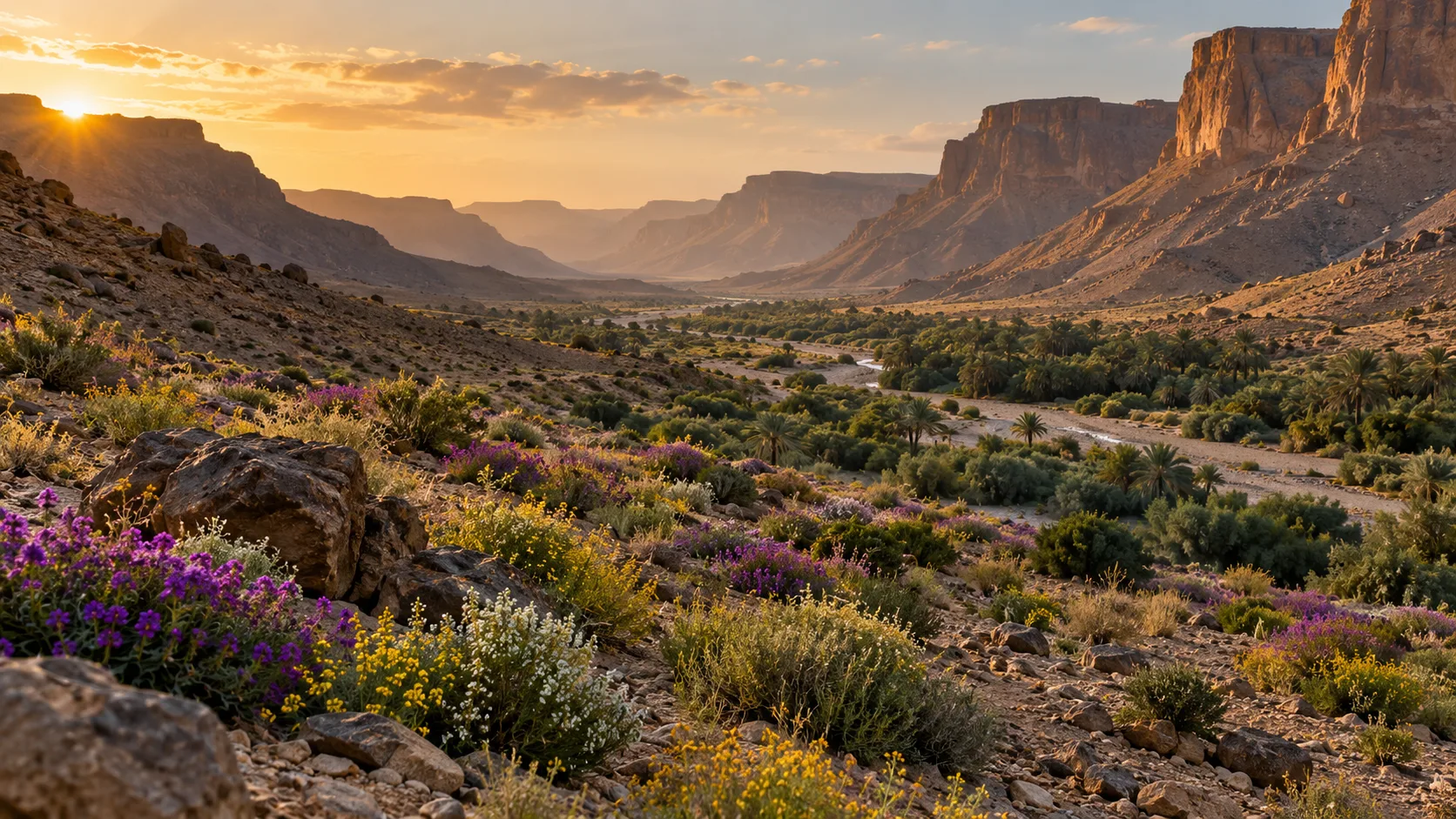 Wildflower landscape in Hadramout, Yemen