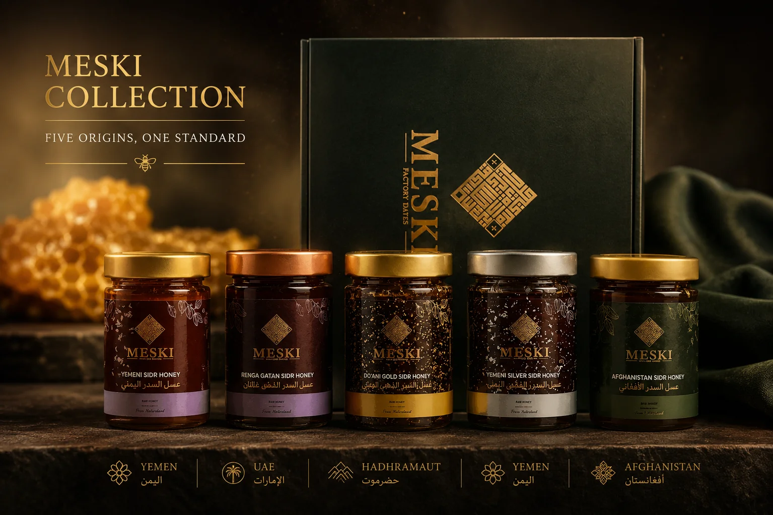 Pot de miel infusé à l'or 23 carats, présentation luxueuse