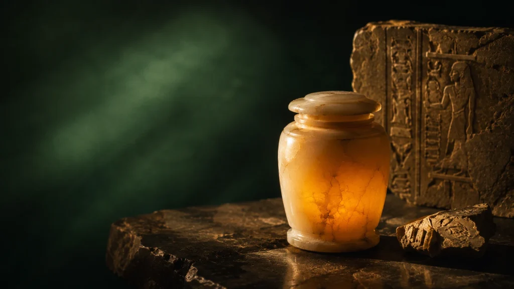 Ancient Egyptian alabaster honey jar — 3,000 years preserved — the honey of the pharaohs