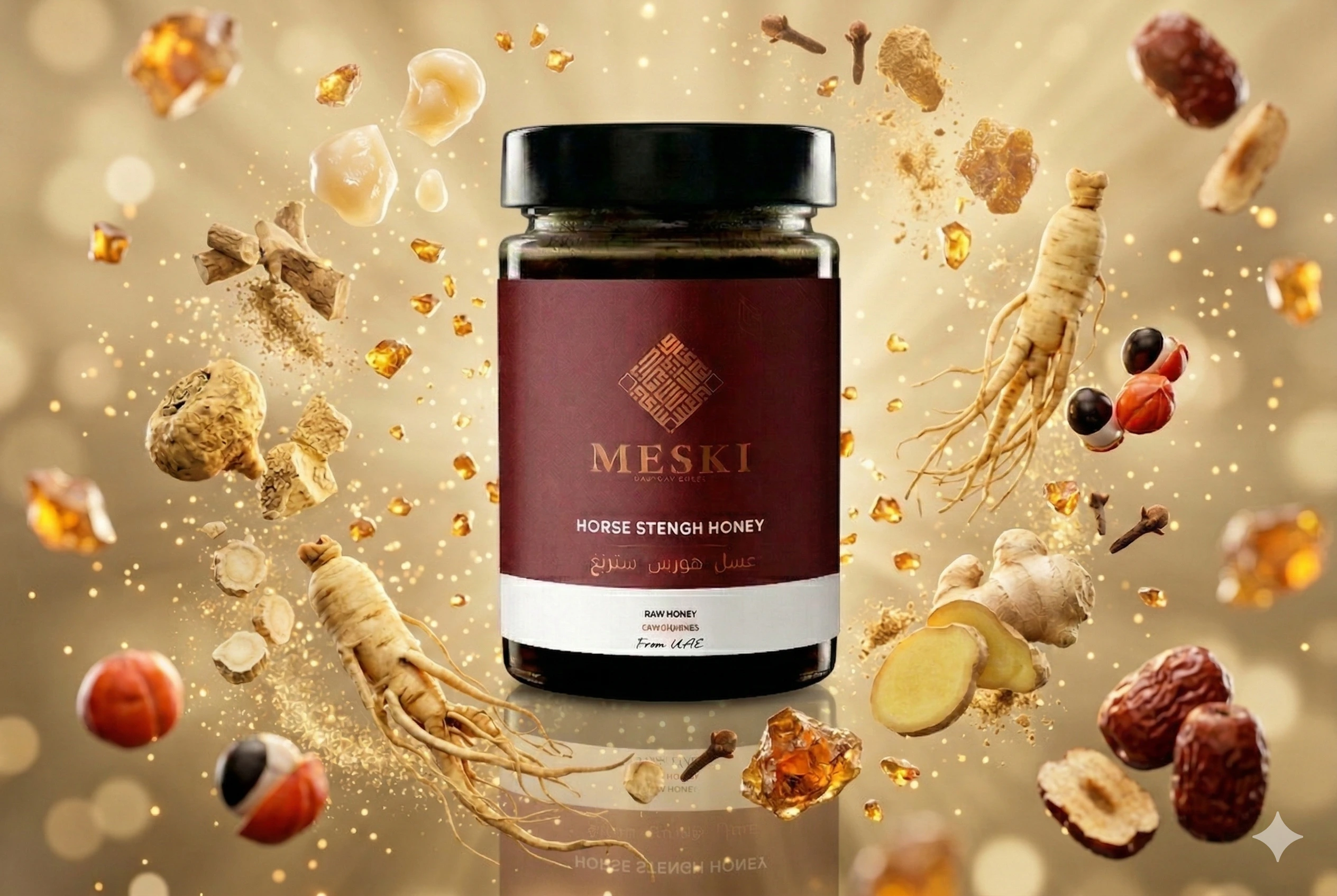 Pot de miel infusé à l'or 23 carats, présentation luxueuse