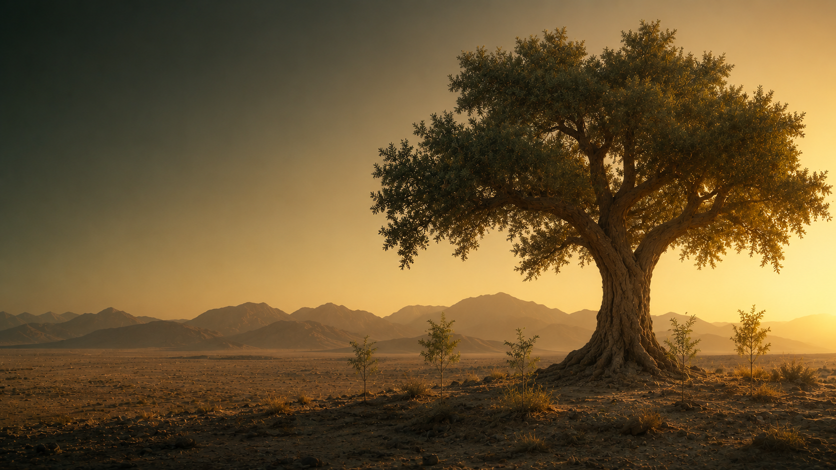 Close view of Ghaf branches, foliage and desert texture