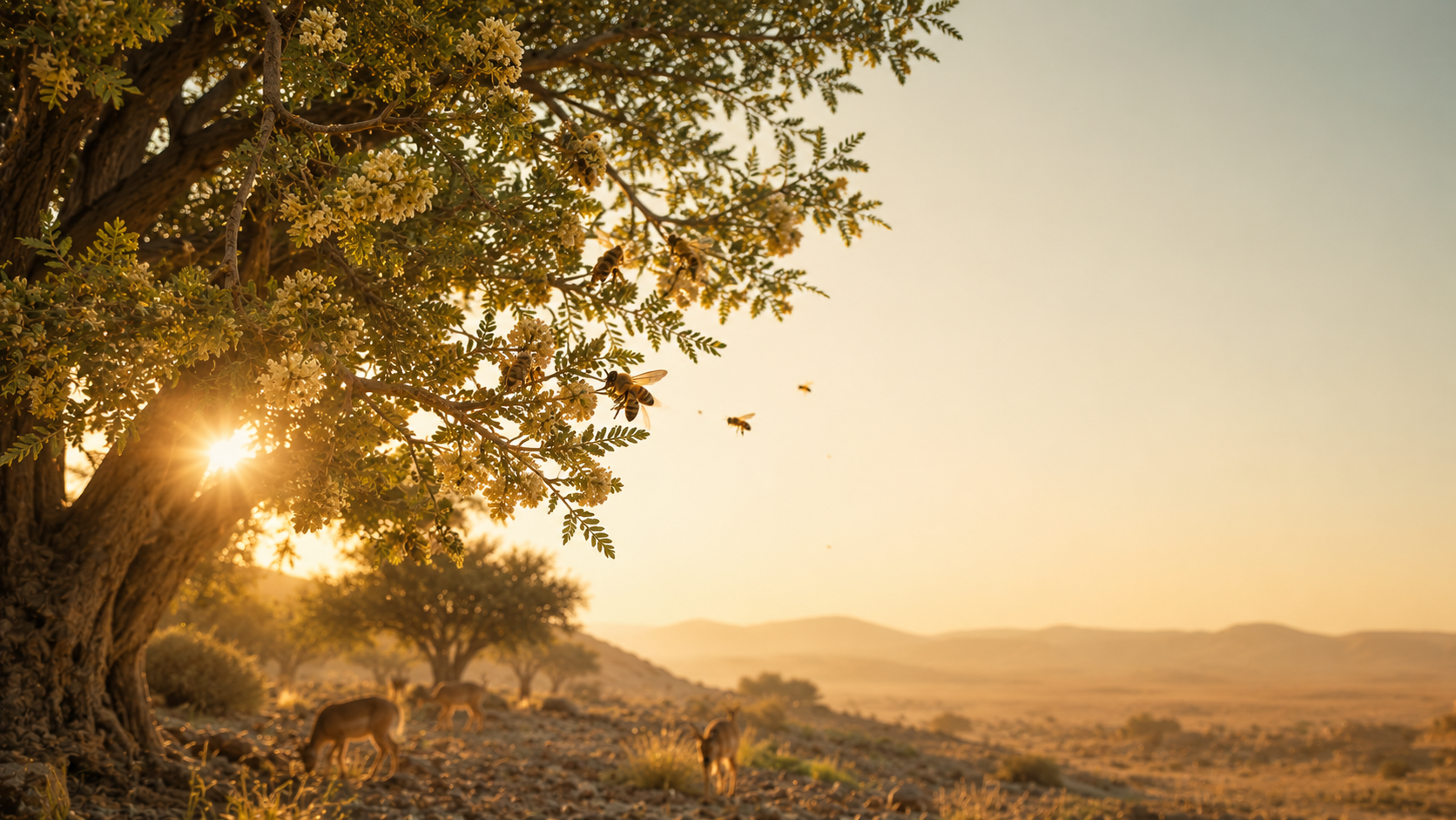 Mature Ghaf tree in an open Emirati desert landscape