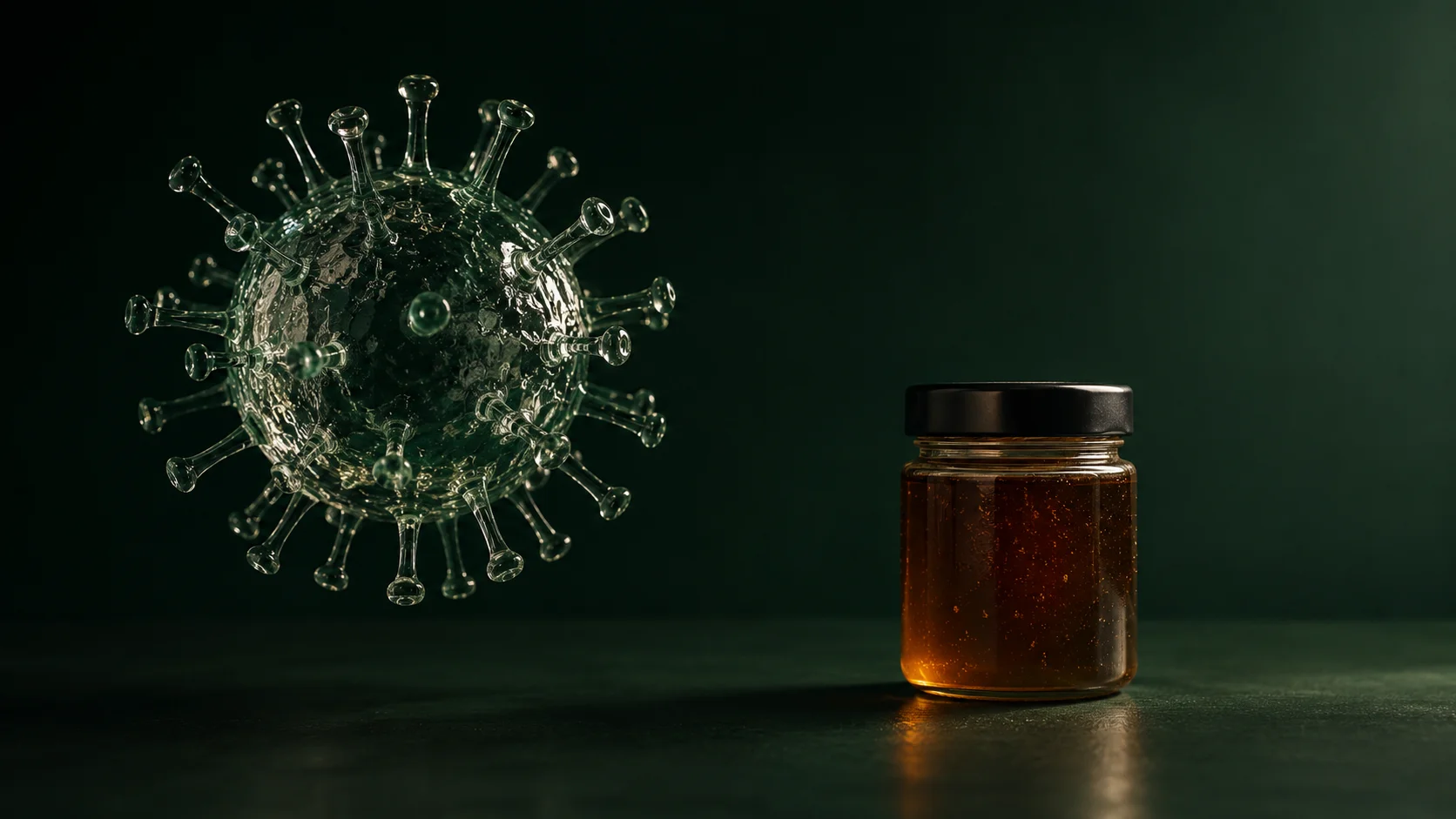 Raw honey jar with laboratory analysis equipment