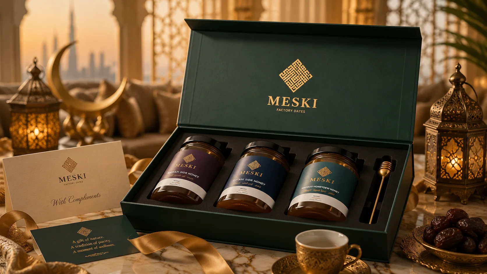 صندوق هدايا عسل مسكي الفاخر — رمضان عيد اليوم الوطني الإمارات — Meski gift box
