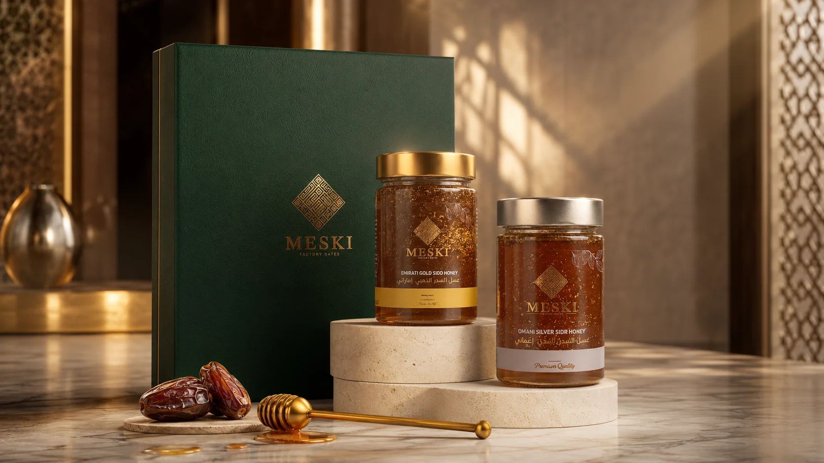 Authentic premium honey displayed in a refined Dubai retail setting