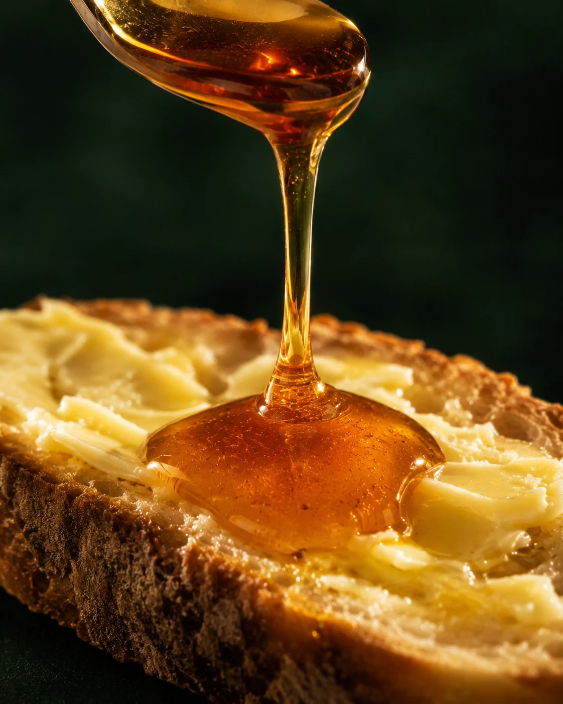 Sidr honey drizzled over warm bread with butter — Moroccan bread pairing — مسكي