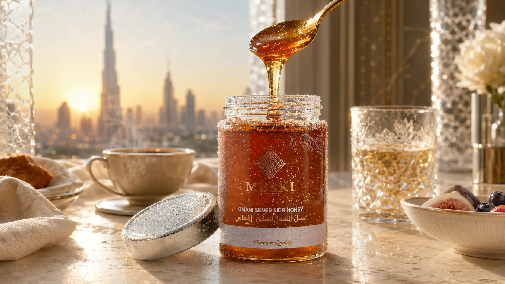 Omani Sidr honey infused with edible silver flakes