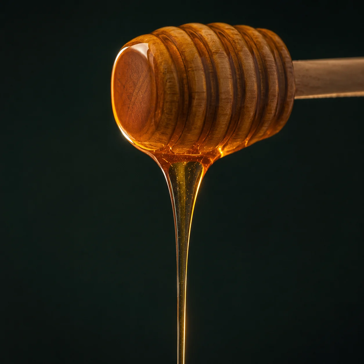 Sidr honey thick viscous texture on wooden spoon — عسل السدر قوام كثيف — Meski