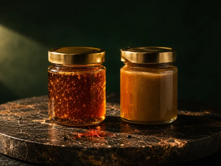 Sidr honey and Manuka honey side by side — Meski luxury honey Dubai