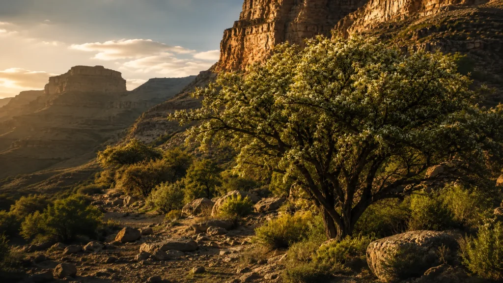 Wild Sidr tree Ziziphus spina-christi in bloom — Yemen Hadhramaut — the source of the world's finest Sidr honey