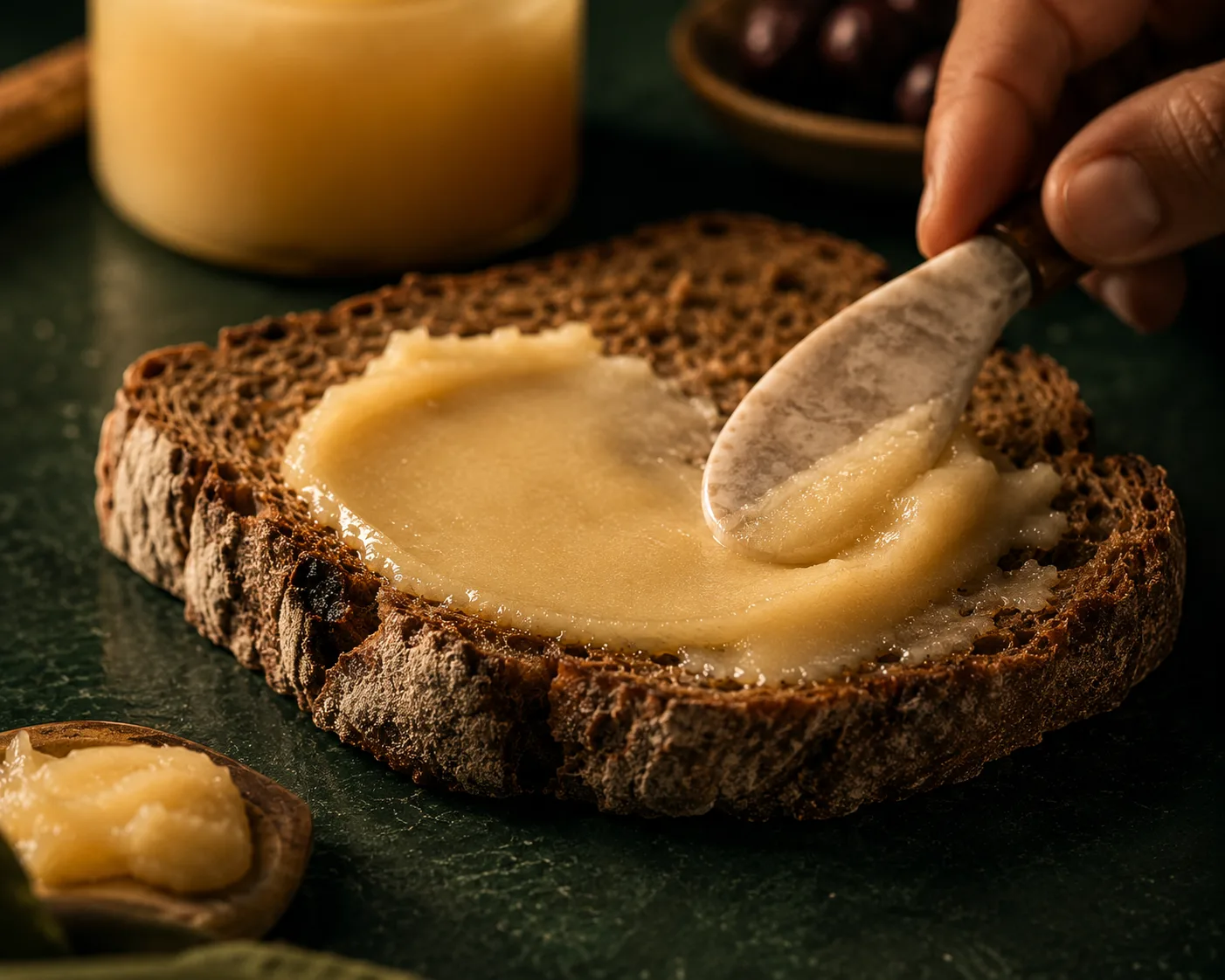 White creamed honey in a jar beside raw amber honey — comparison Dubai UAE