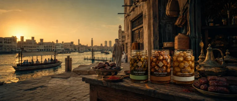 جرار عسل طبيعية توحي بالسدر والسمر والغاف في مشهد إماراتي يجمع دبي القديمة وروح البلاد