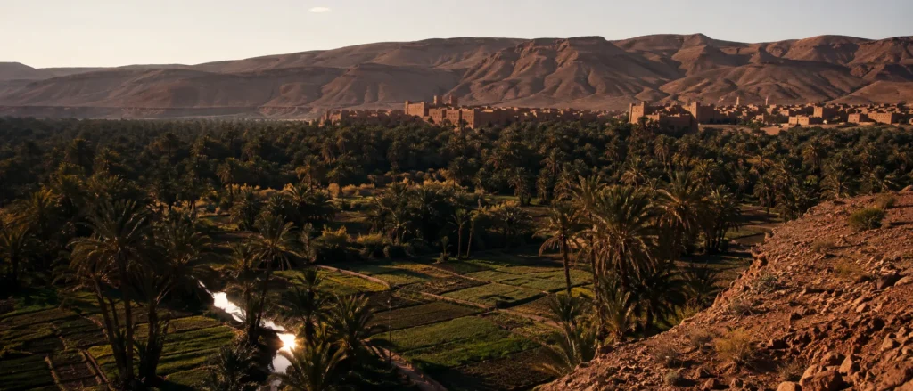 Ziz Valley oasis and palms in the historical Tafilalt landscape of Sijilmassa