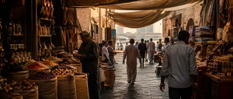Lived-in market streets of Naif and Deira with spice shops, perfumes and traditional restaurants in Old Dubai