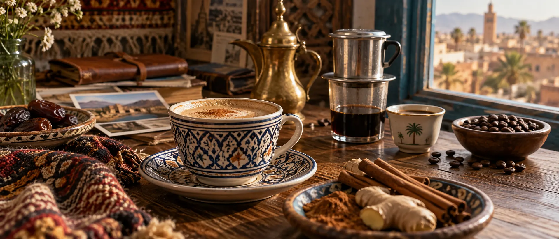 Personal editorial coffee journey connecting Moroccan home coffee, Vietnamese phin coffee and Gulf hospitality
