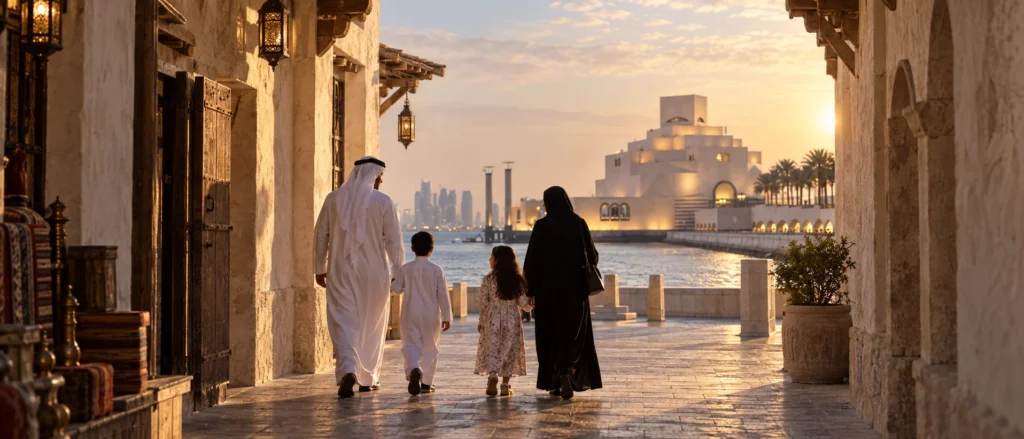 مشهد ثقافي في الدوحة يجمع العمارة الحديثة على الواجهة البحرية مع تفاصيل قطرية تقليدية